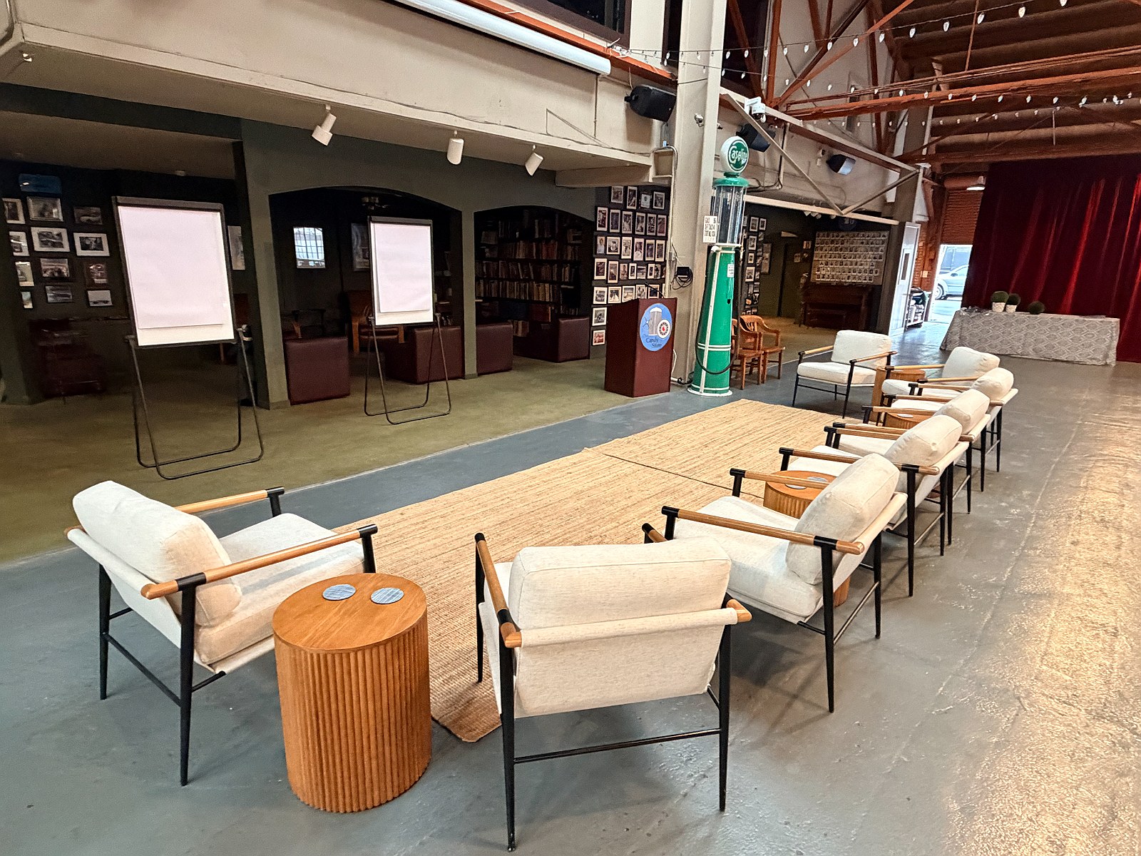 Lounge chairs arranged for a small meeting
