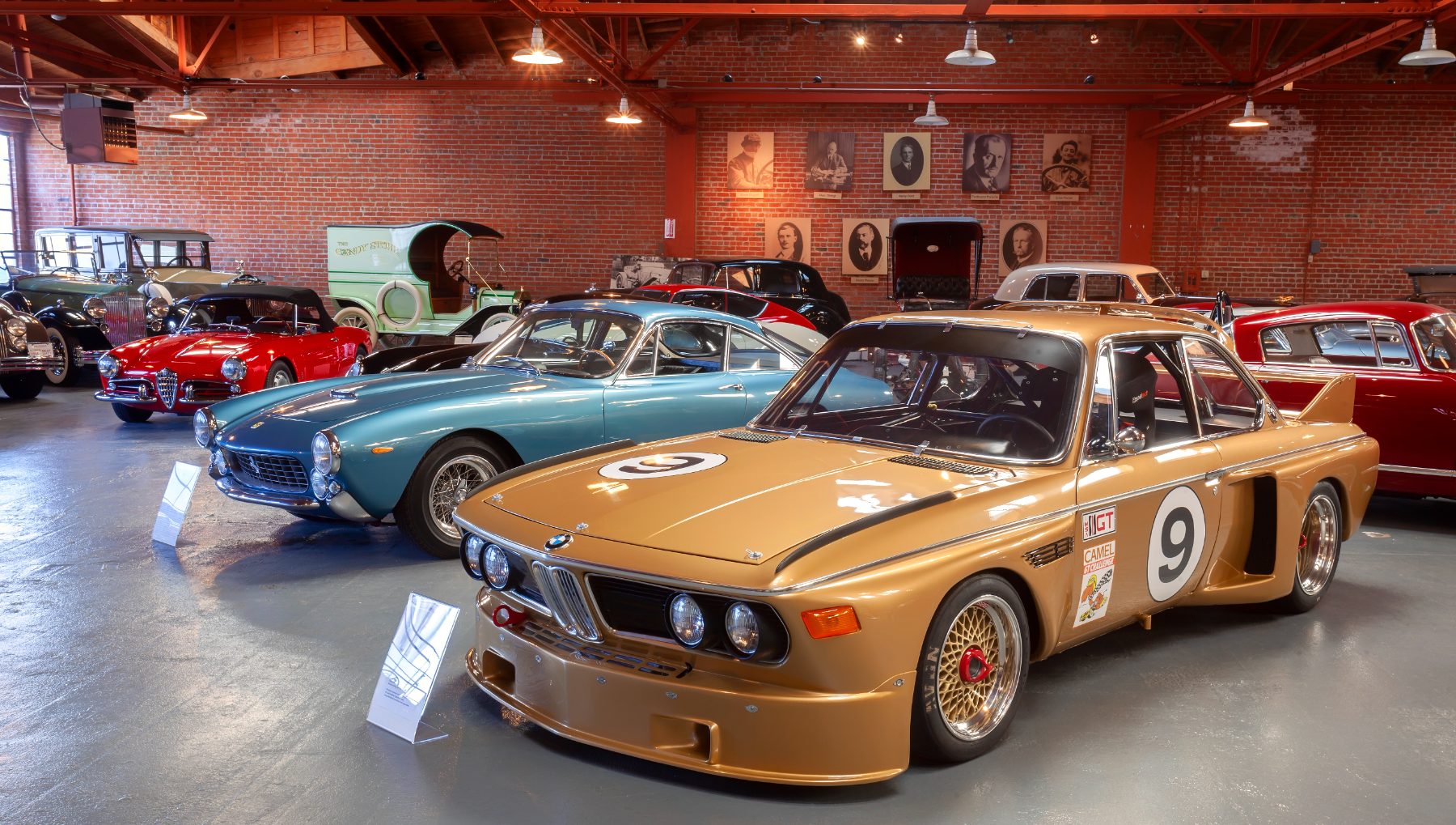 A BMW CSL racer, Ferrari 250 and Alfa Romeo Giulietta among the collection in the brick room